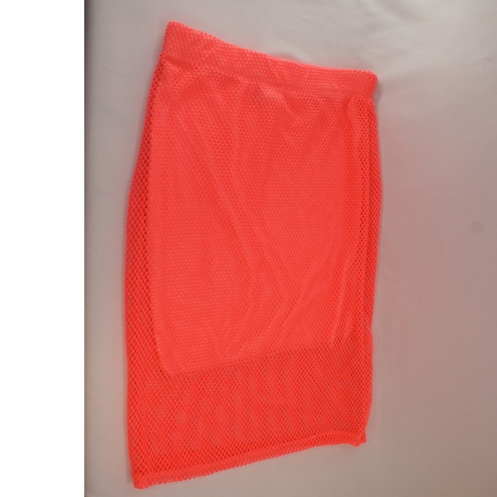 Shop WTD Neon Coral Pink Fishnet Mesh Pencil Skirt Womens M Bodycon Festival